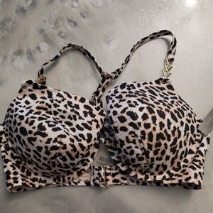 Victoria Secret Leopard Print Bikini Top Lightly Padded Bra with Gold Accents